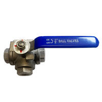 3 Way Ball Valve 1/2 BSP T-stykke 1/2" BSP. Rustfritt stål