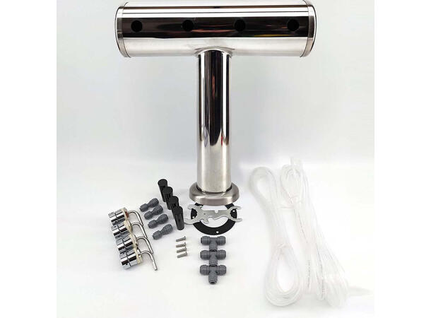 4 Taps T-Bar Brushed Stainless Font Kit stilrent tappetårn for 4 kraner 
