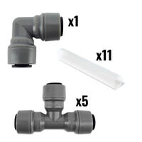 6 utganger for CO2 - 8mm Duotight pakke T-stykk x5, Albue x1, mellomstykke x11