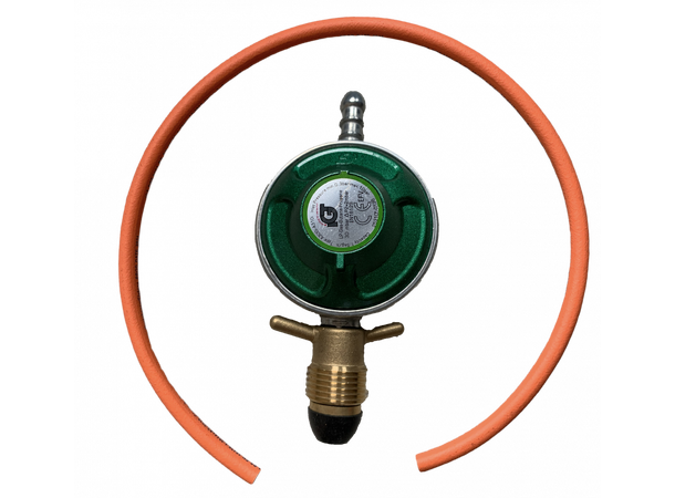 Regulatorsett fra IGT med slange, regulator og slangeklemmer.