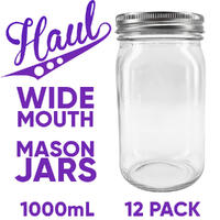 Haul Mason Jar 1000ml - 12stk Sylteglass med bred åpning
