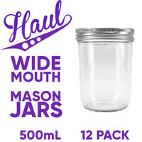 Haul Mason Jar 500ml - 12stk Sylteglass med bred åpning