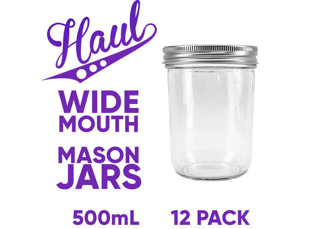 Haul Wide Mouth 500ml - 12stk Sylteglass med bred åpning